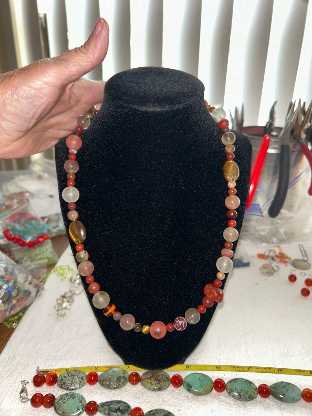Handmade Multicolor Gemstone Bead Necklace - Red and Brown Tones